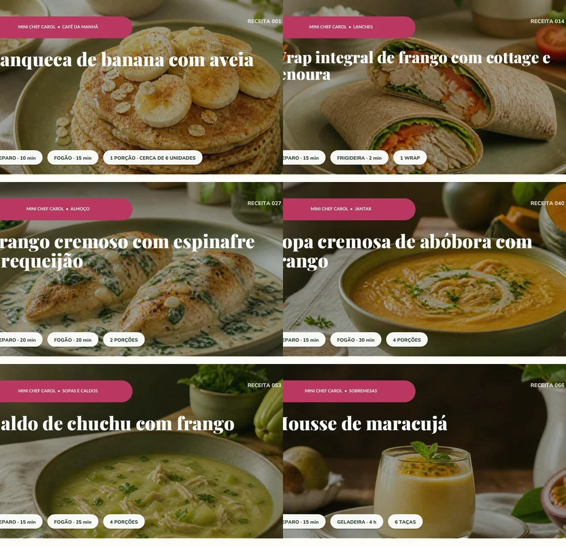 Pratos reais presentes no ebook Mini Chef Carol