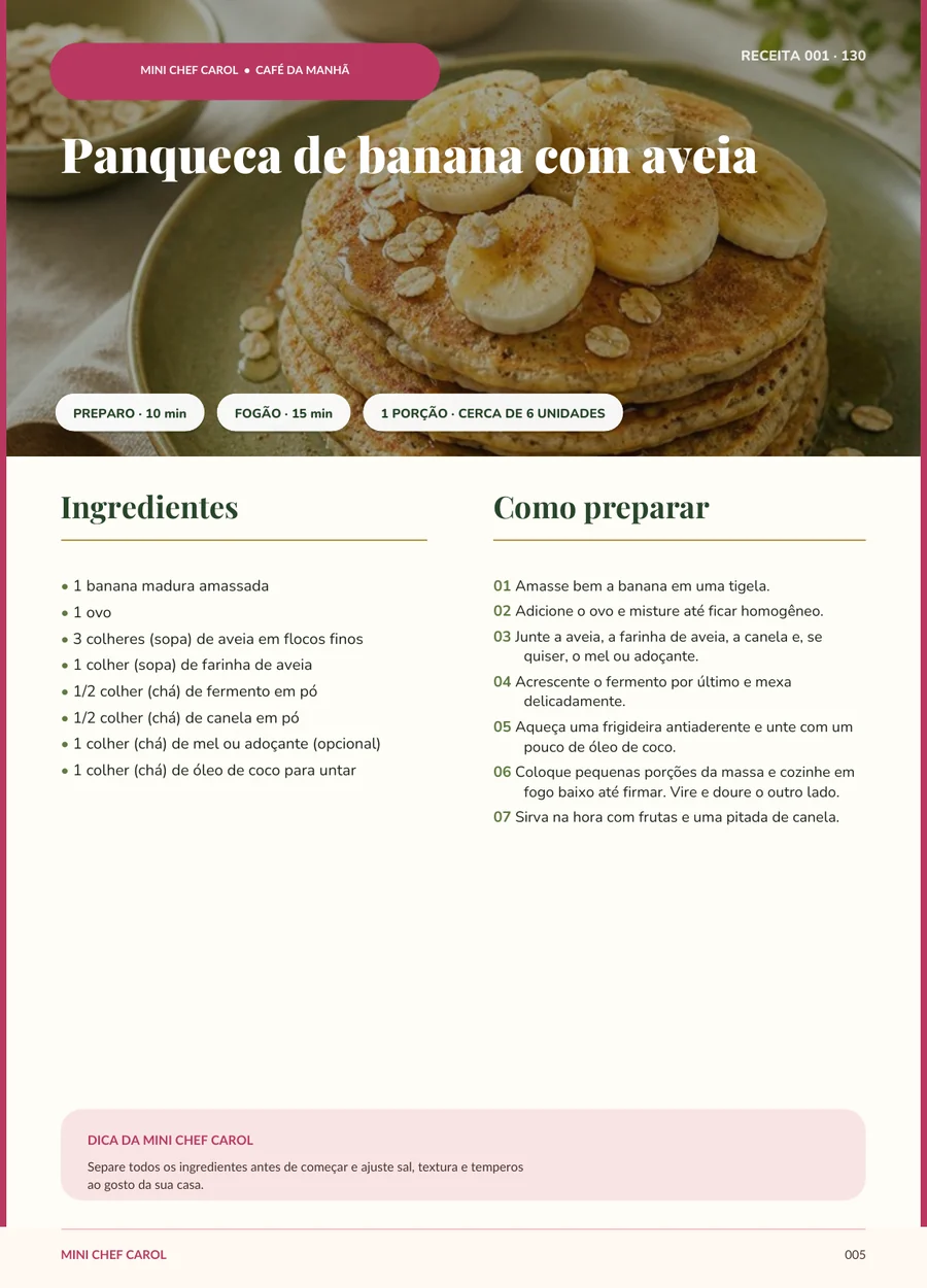 Exemplo de página interna com ingredientes e modo de preparo